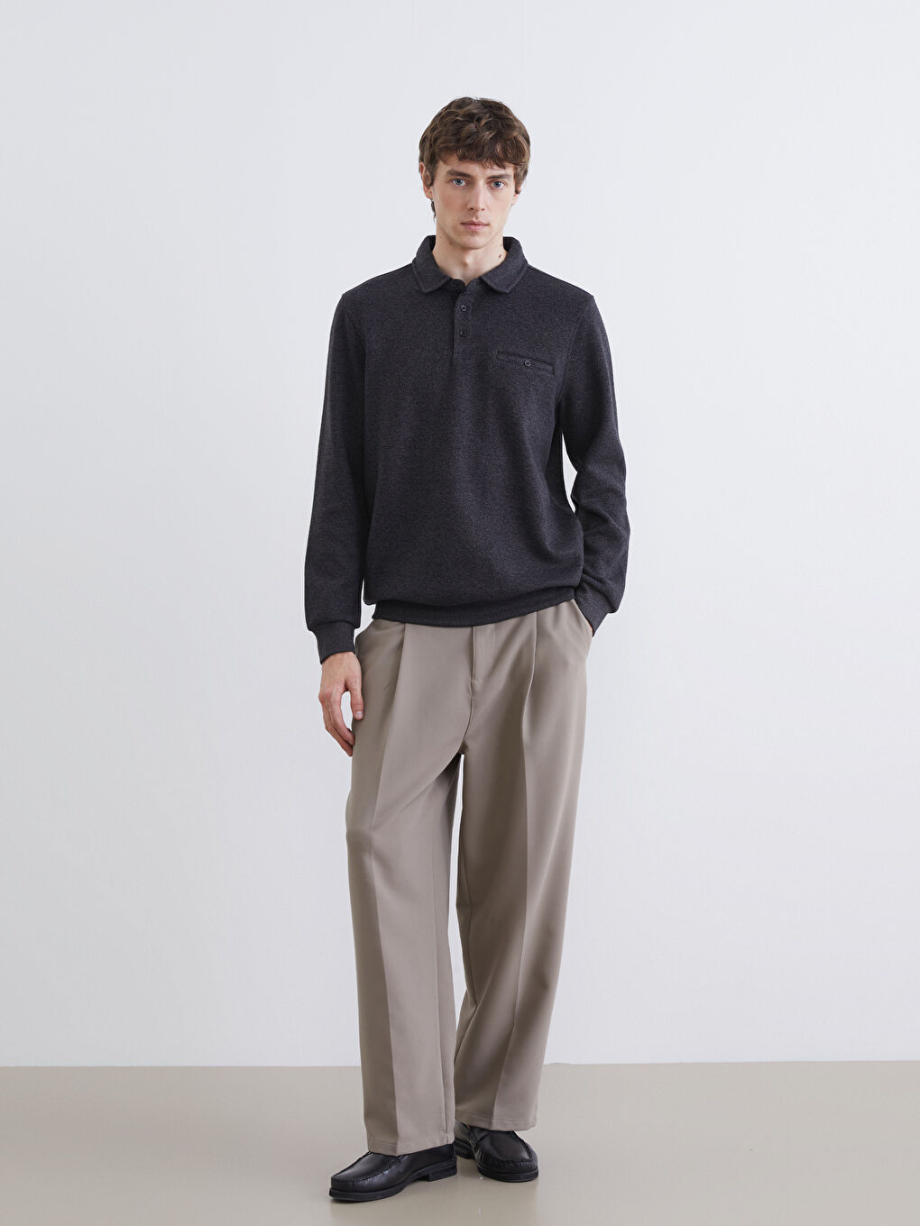 Antrasit Polo Yaka Erkek Sweatshirt-1