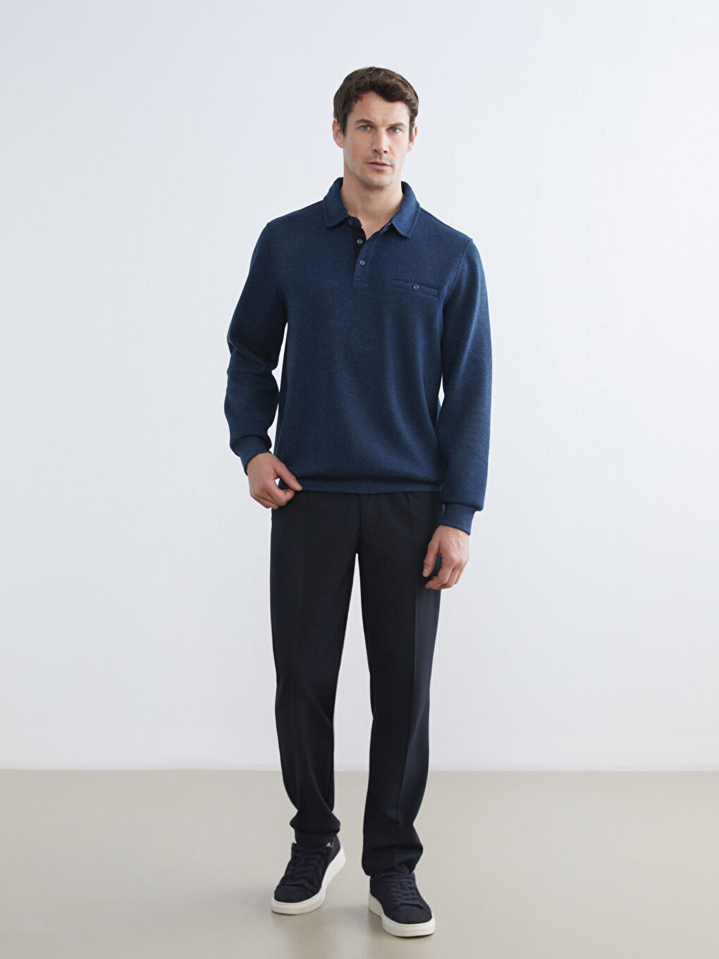 Mavi Polo Yaka Erkek Sweatshirt-1