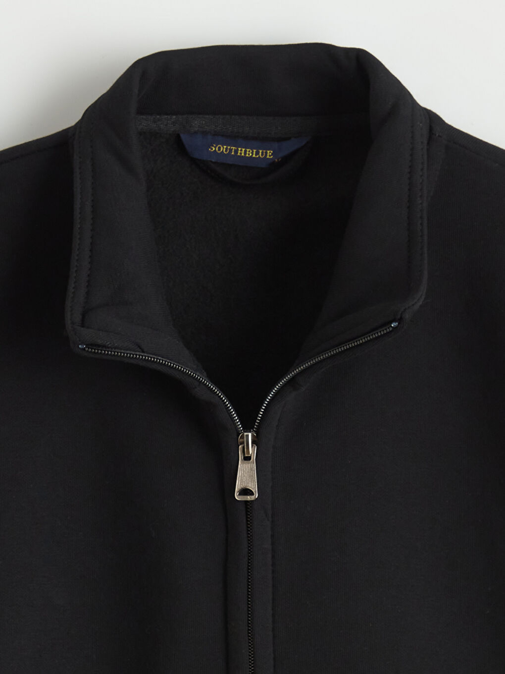 Siyah Standart Fit Dik Yaka Erkek Fermuarlı Sweatshirt-5