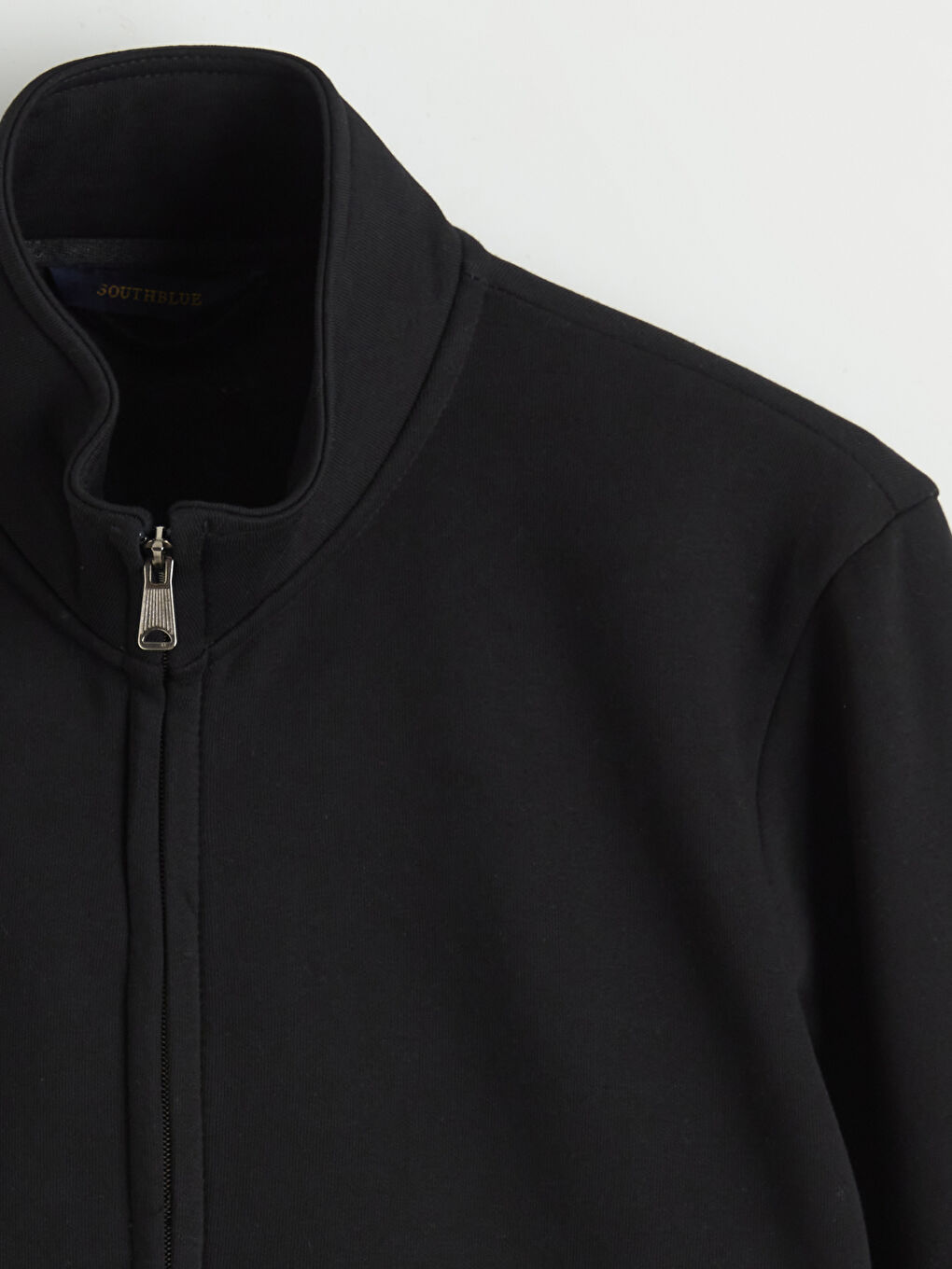 Siyah Standart Fit Dik Yaka Erkek Fermuarlı Sweatshirt-6