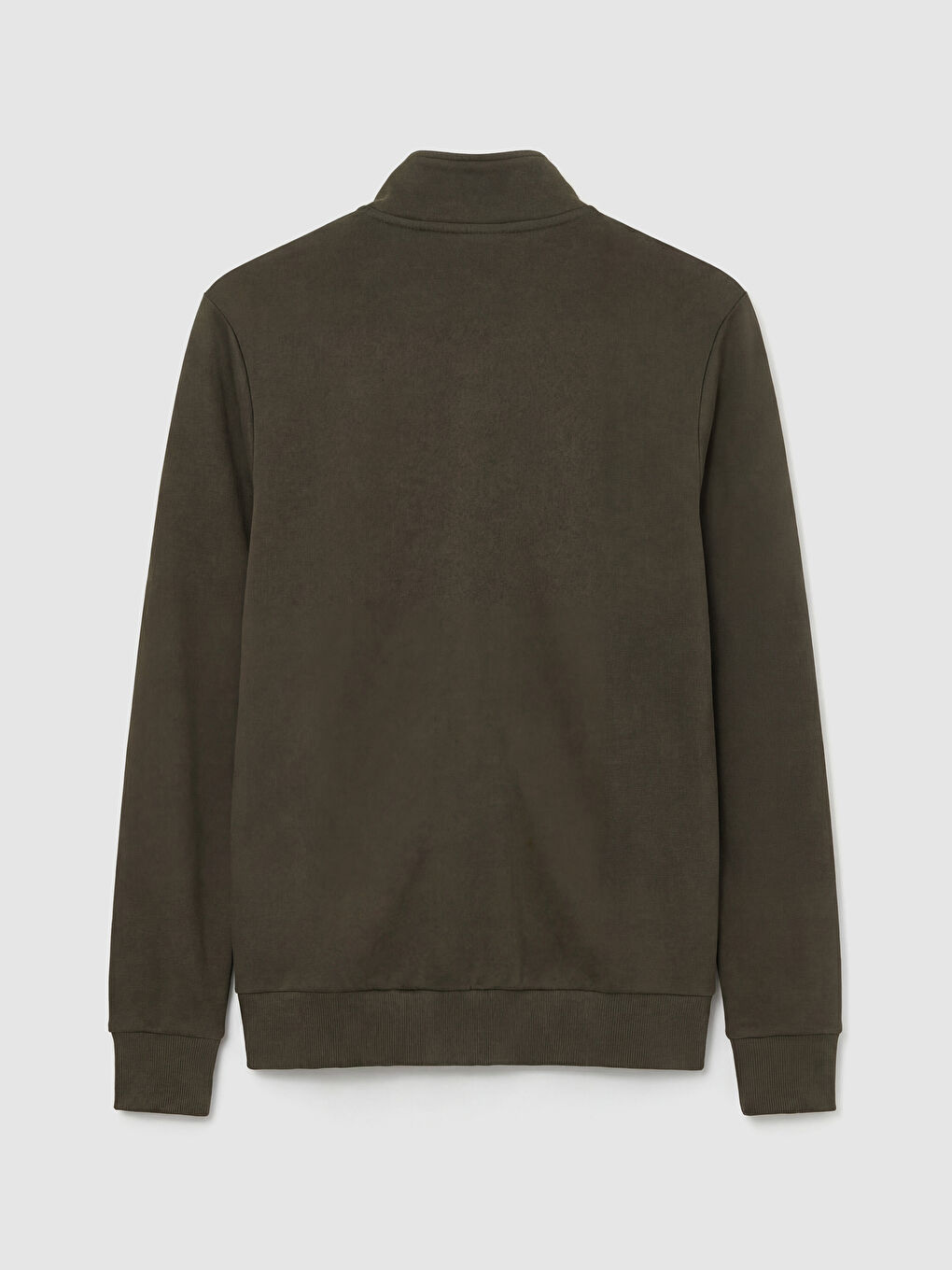 Haki Standart Fit Dik Yaka Erkek Fermuarlı Sweatshirt-5