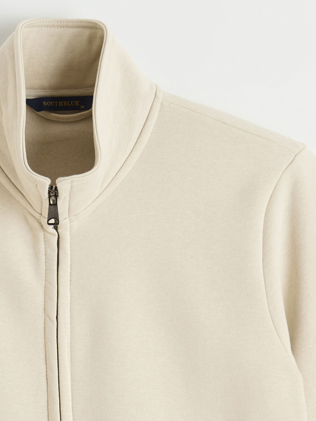 Bej Standart Fit Dik Yaka Erkek Fermuarlı Sweatshirt-1