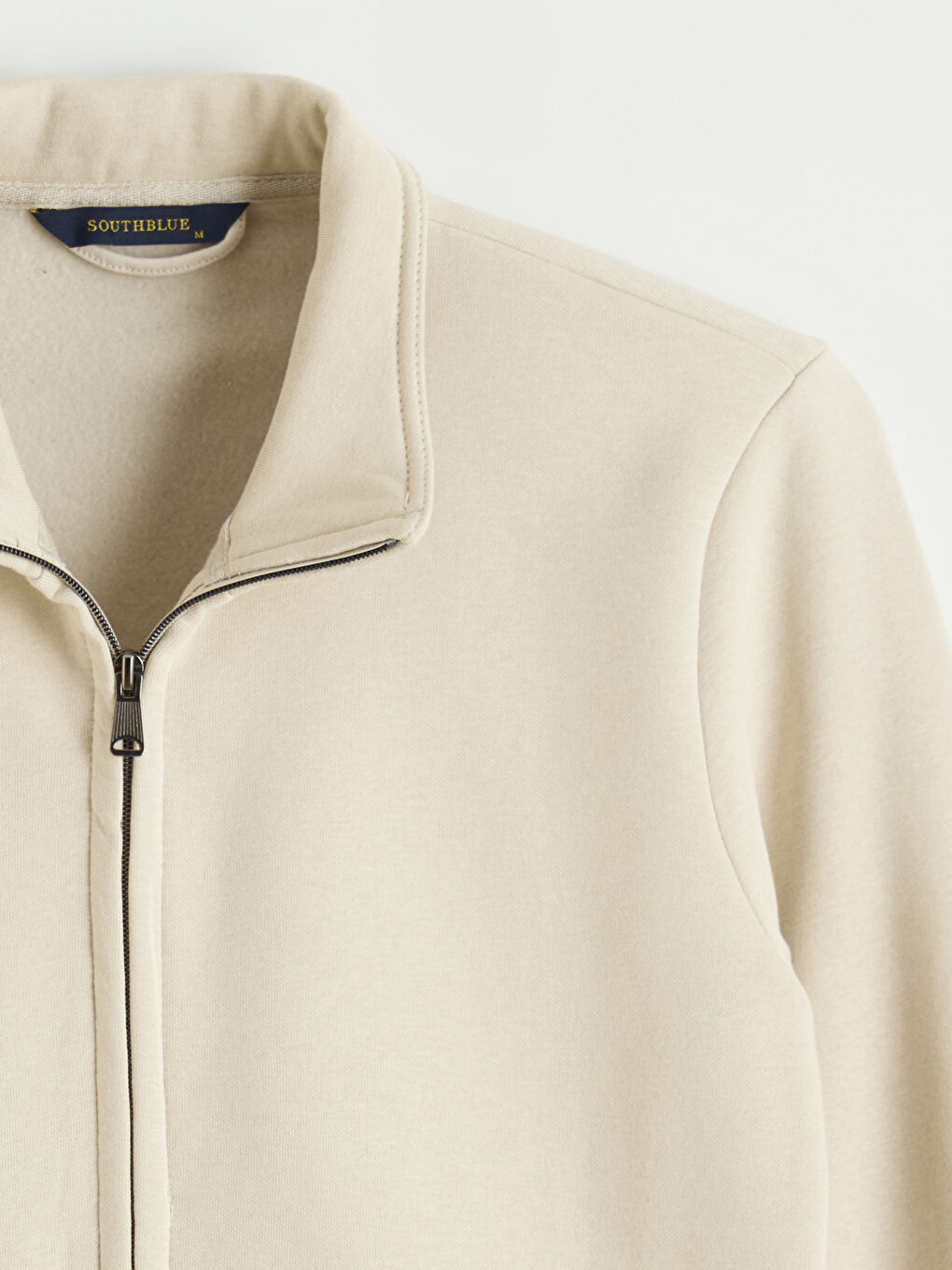 Bej Standart Fit Dik Yaka Erkek Fermuarlı Sweatshirt-2
