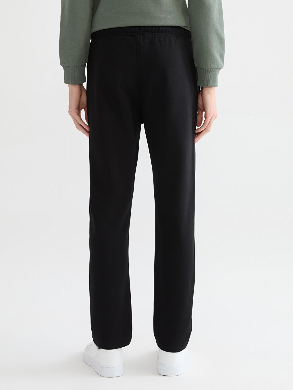 Siyah Standart Kalıp Erkek Kalın Eşofman Altı-3