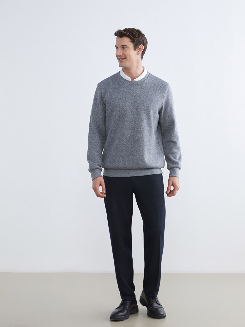 Gri Bisiklet Yaka Erkek Sweatshirt-1