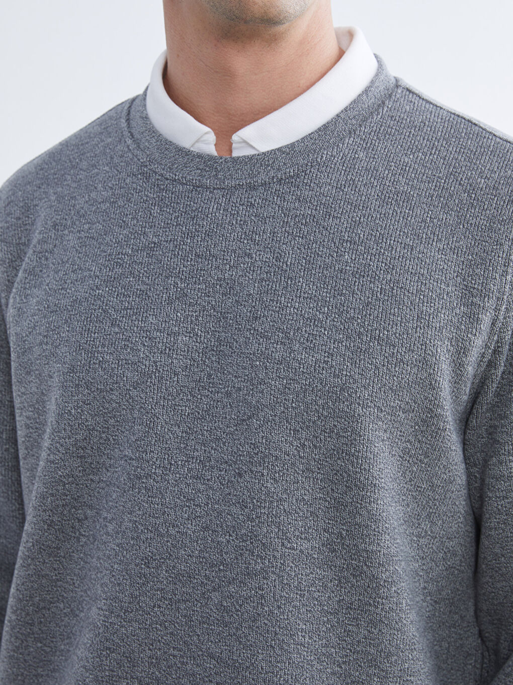 Gri Bisiklet Yaka Erkek Sweatshirt-2