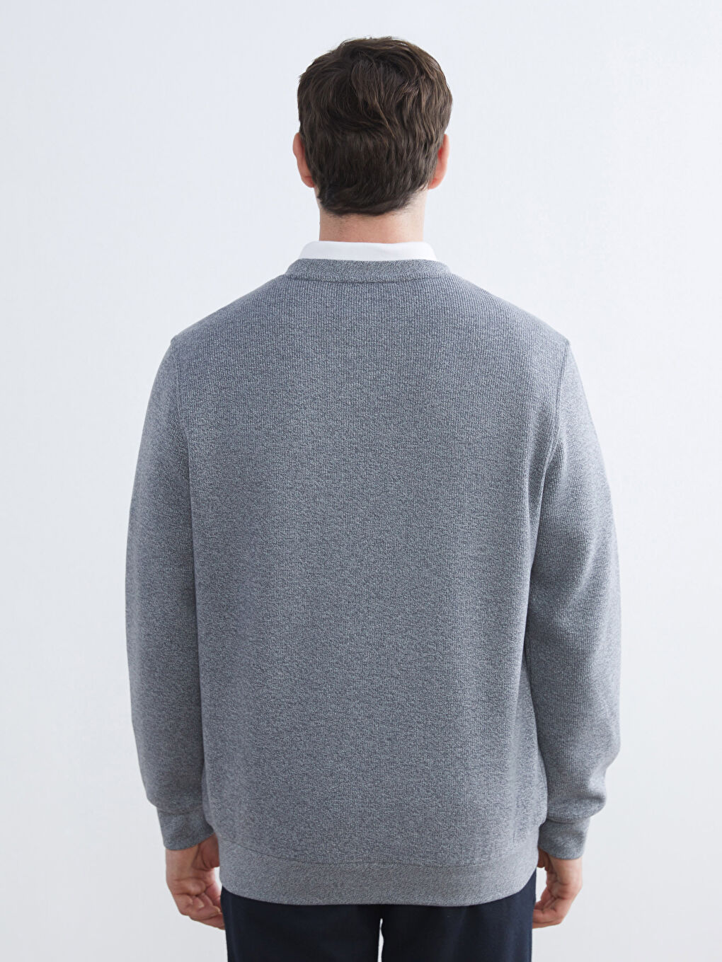 Gri Bisiklet Yaka Erkek Sweatshirt-3