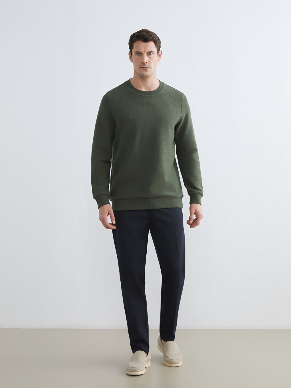 Haki Bisiklet Yaka Erkek Sweatshirt-1