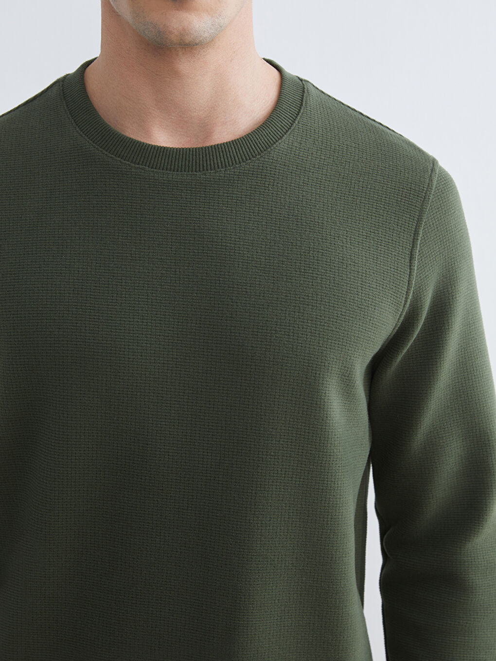 Haki Bisiklet Yaka Erkek Sweatshirt-2