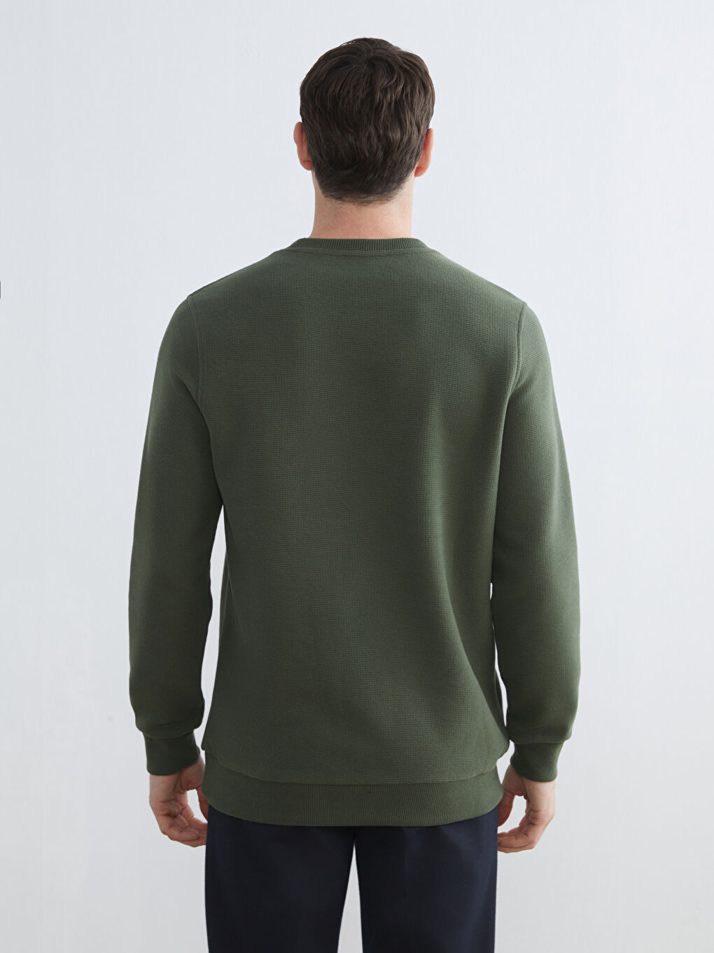 Haki Bisiklet Yaka Erkek Sweatshirt-3