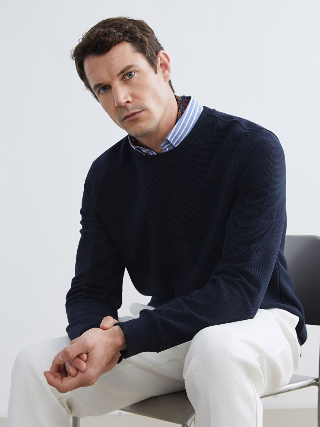 Lacivert Bisiklet Yaka Erkek Sweatshirt