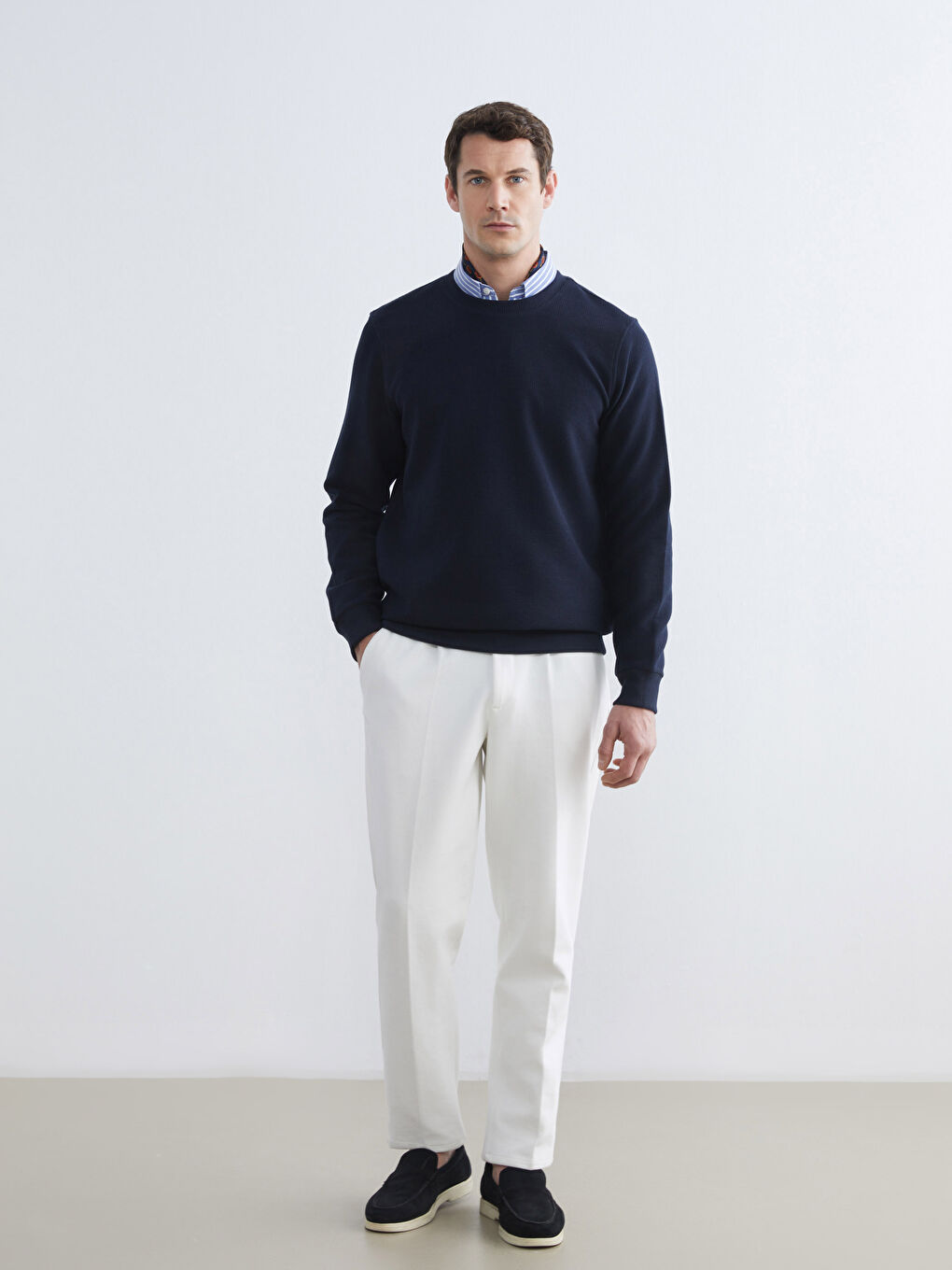 Lacivert Bisiklet Yaka Erkek Sweatshirt-1