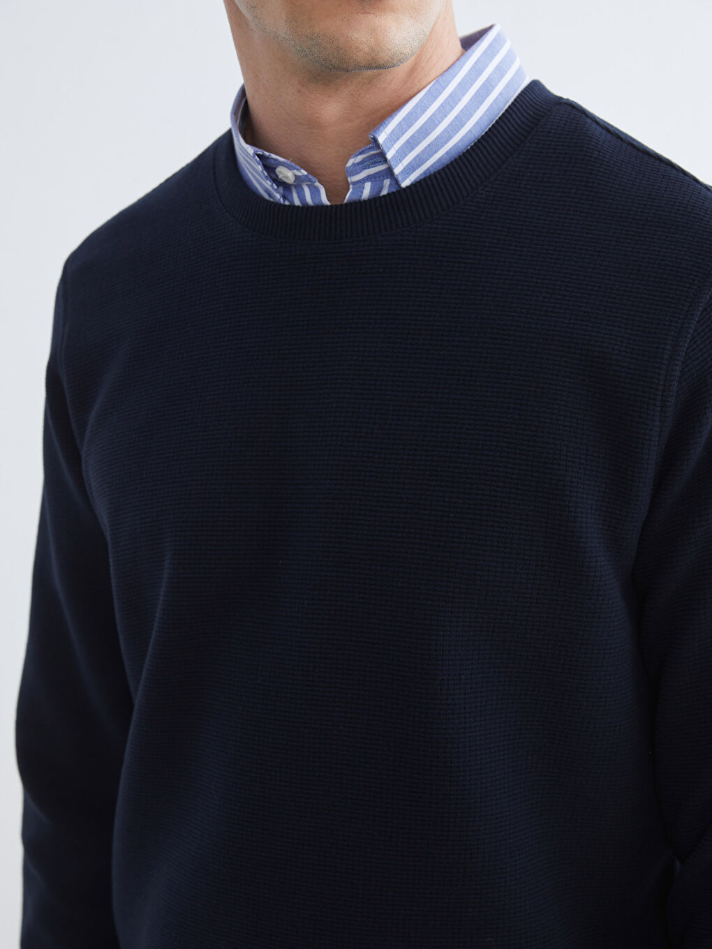 Lacivert Bisiklet Yaka Erkek Sweatshirt-2