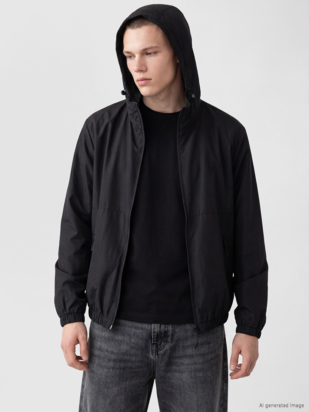 Siyah Regular Fit Kapüşonlu Erkek Yağmurluk