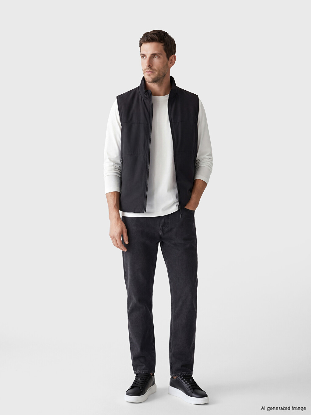 Siyah Regular Fit Dik Yaka Erkek Yelek-1