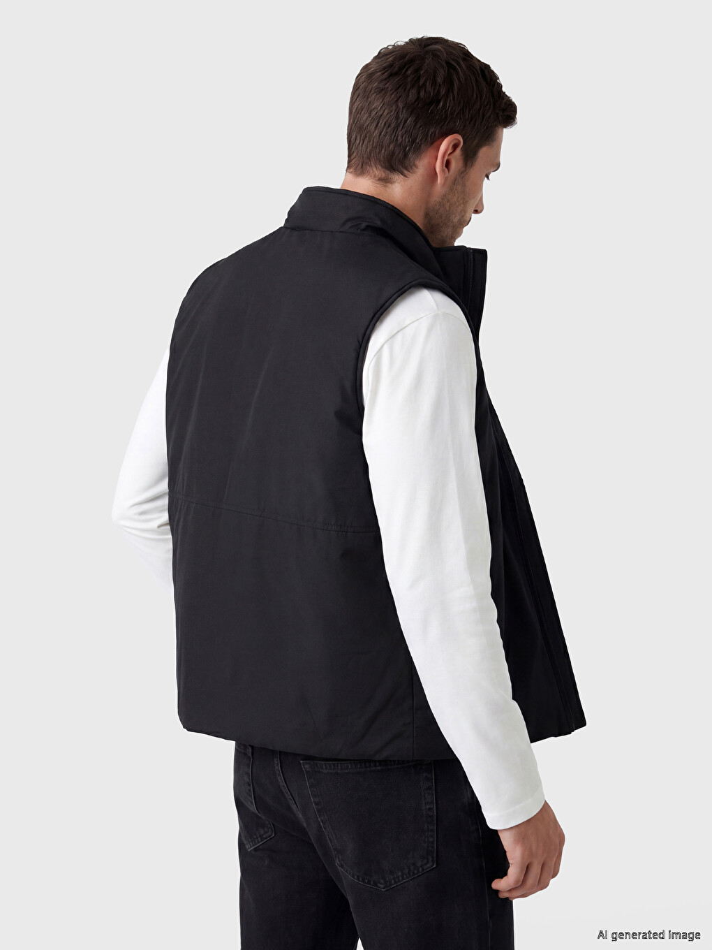 Siyah Regular Fit Dik Yaka Erkek Yelek-2