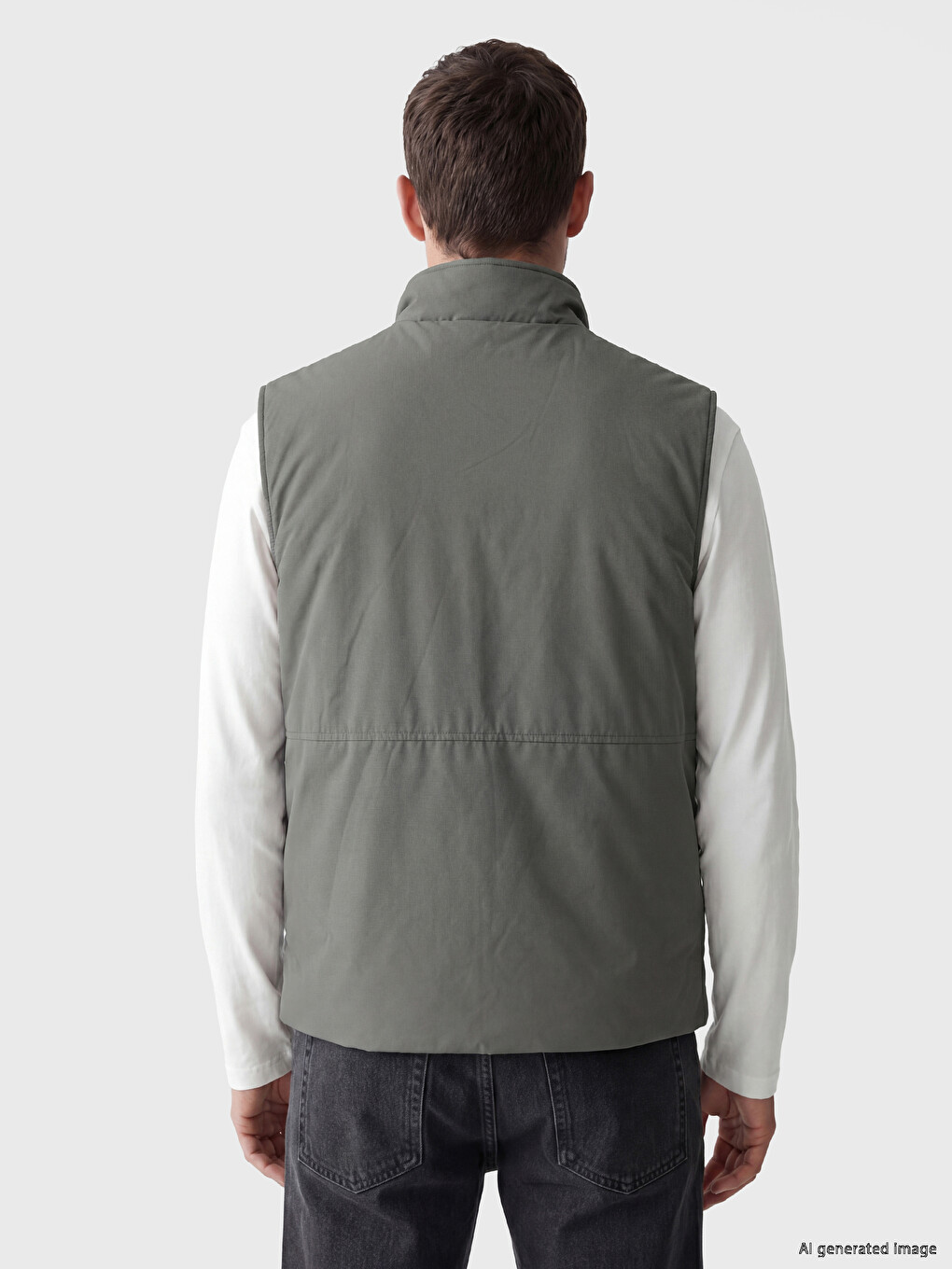 Gri Regular Fit Dik Yaka Erkek Yelek-2