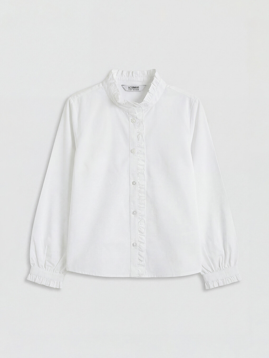 Frilled Grandad Collar Poplin Girls' Shirt