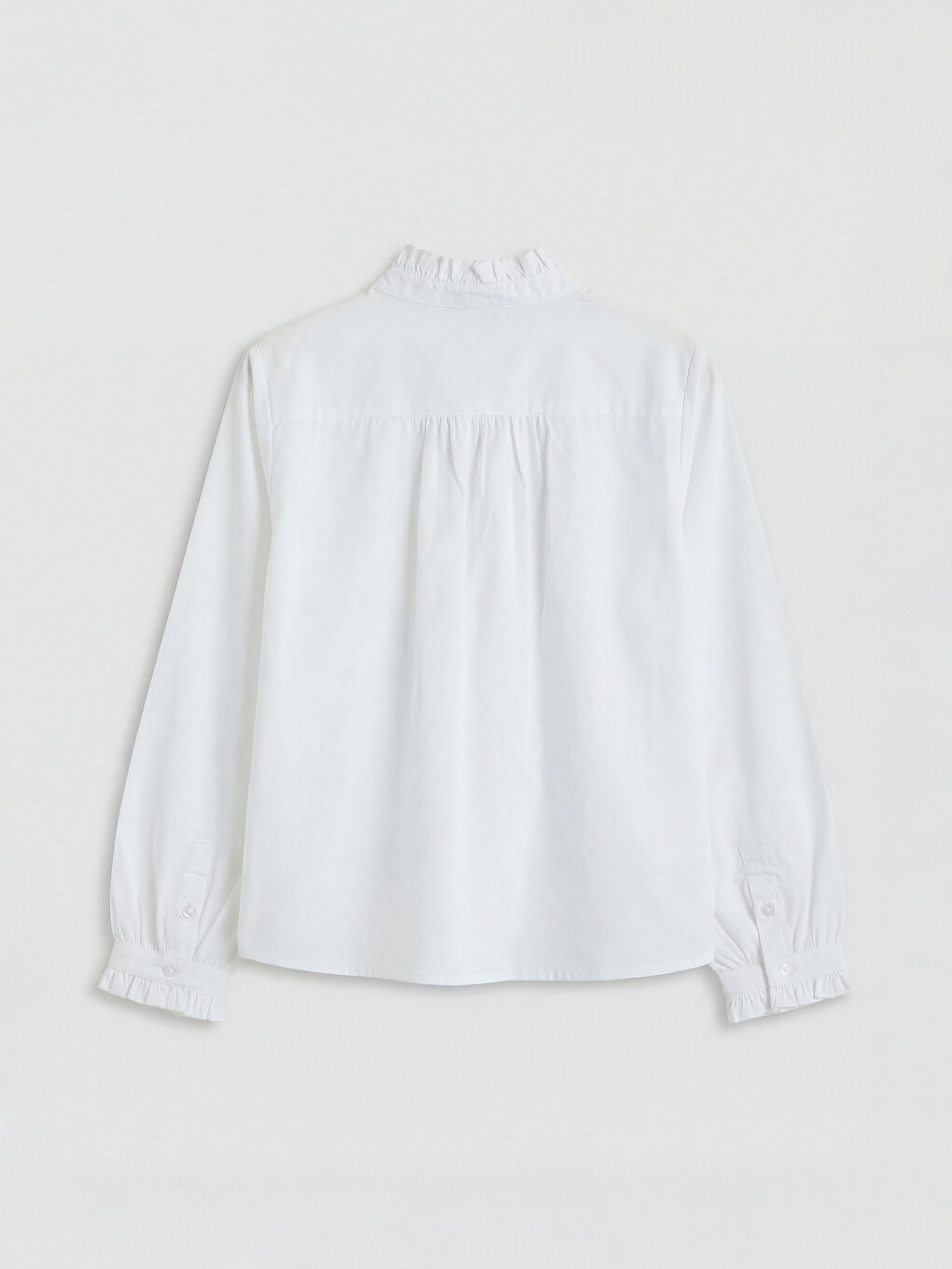 Frilled Grandad Collar Poplin Girls' Shirt-1