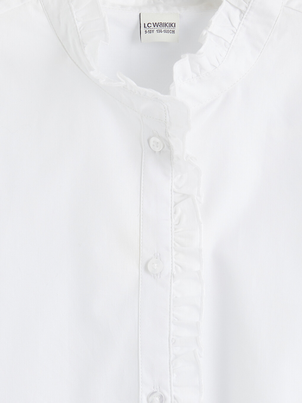 Frilled Grandad Collar Poplin Girls' Shirt-2