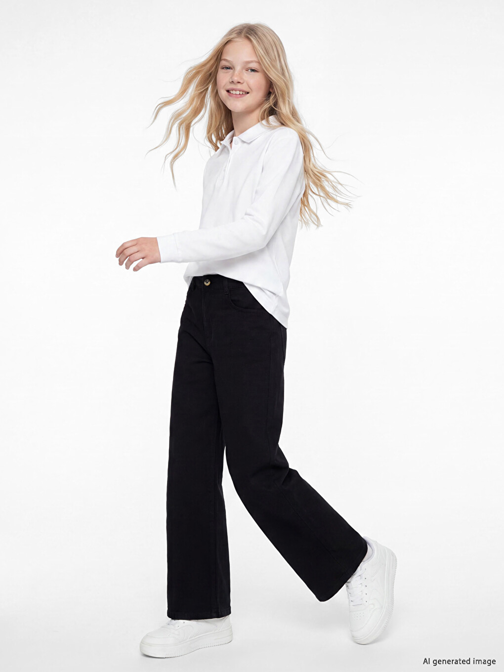 Pantaloni Wideleg Gabardină Pentru Fete-1