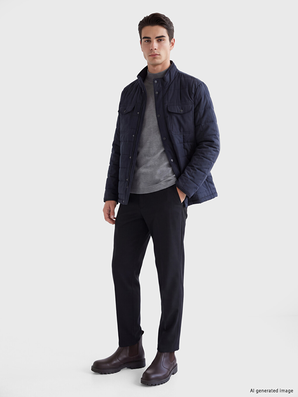 Lacivert Regular Fit Dik Yaka Erkek Şişme Mont-1
