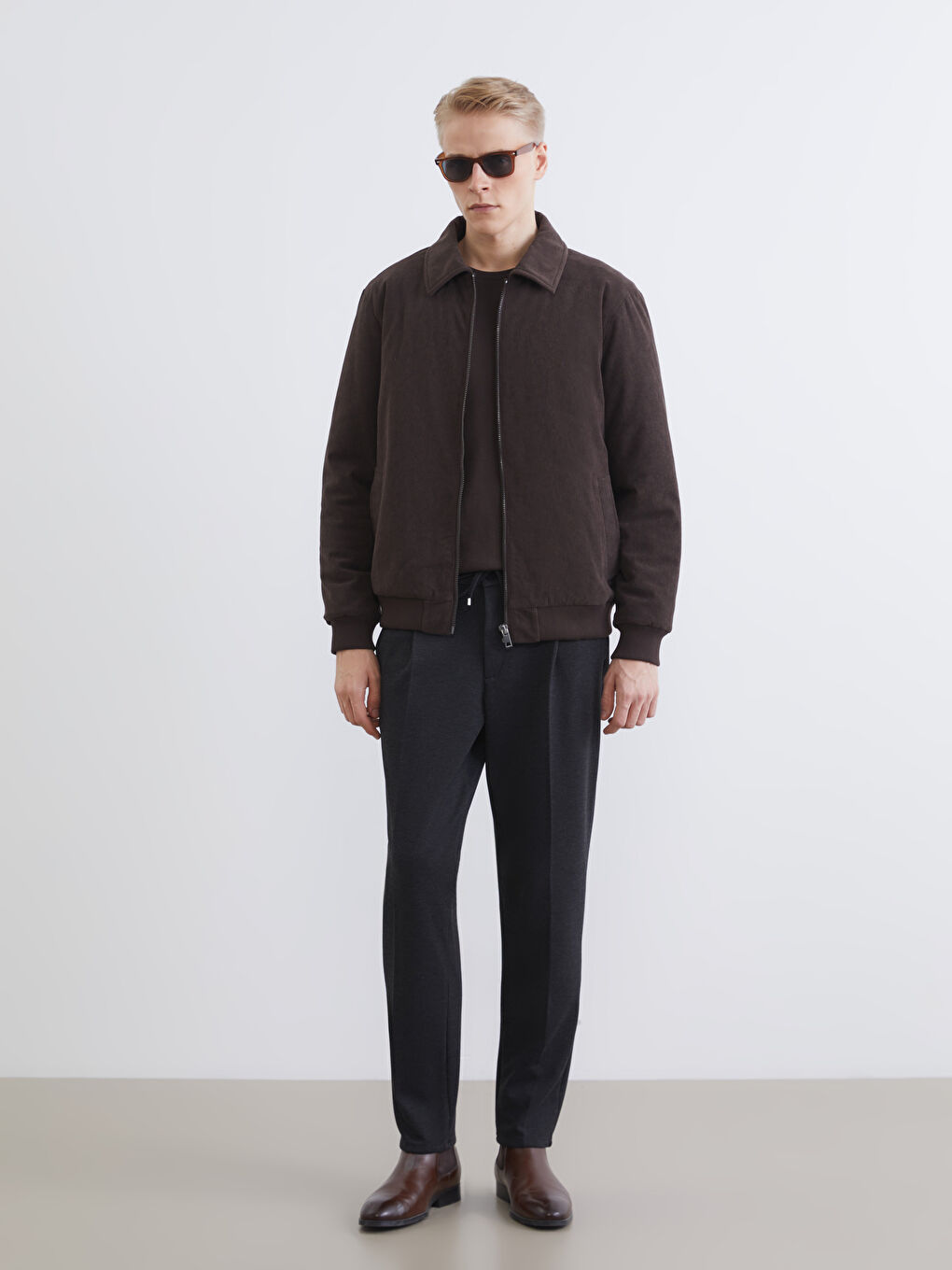 Kahverengi Standart Kalıp Kadife Erkek Mont-1