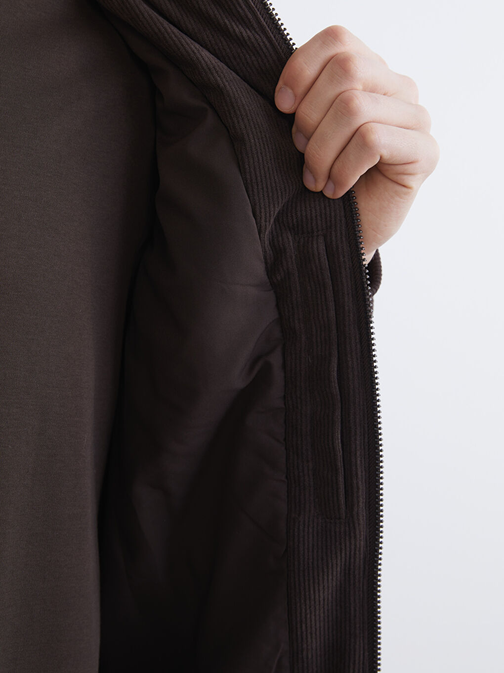 Kahverengi Standart Kalıp Kadife Erkek Mont-3