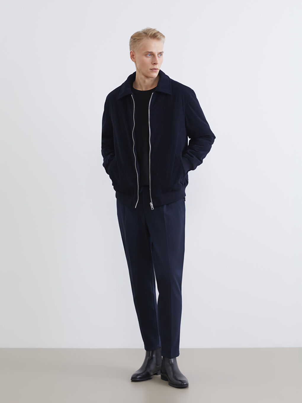 Lacivert Standart Kalıp Kadife Erkek Mont-1