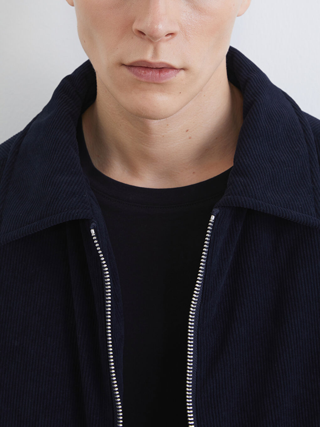 Lacivert Standart Kalıp Kadife Erkek Mont-2