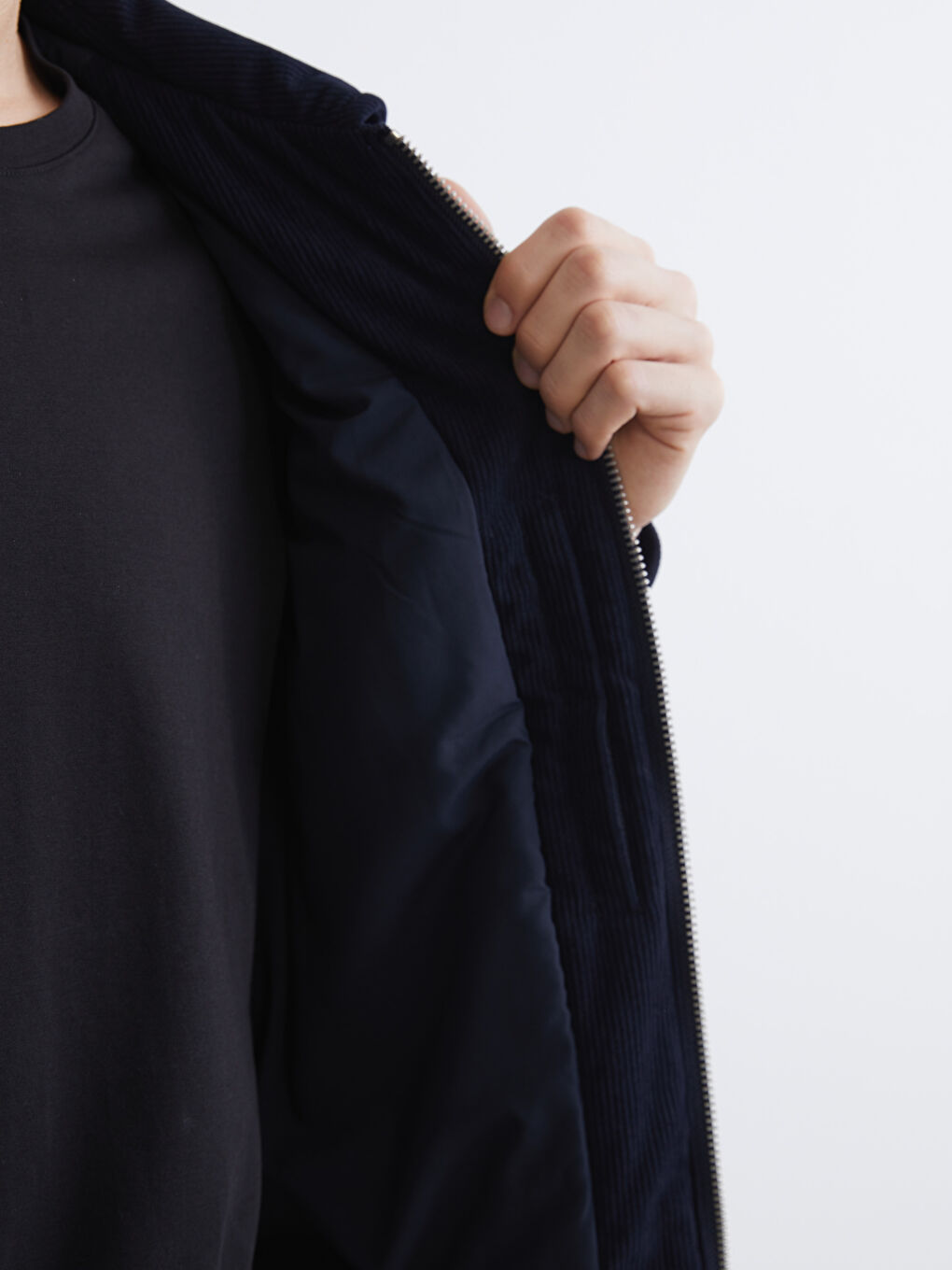 Lacivert Standart Kalıp Kadife Erkek Mont-3