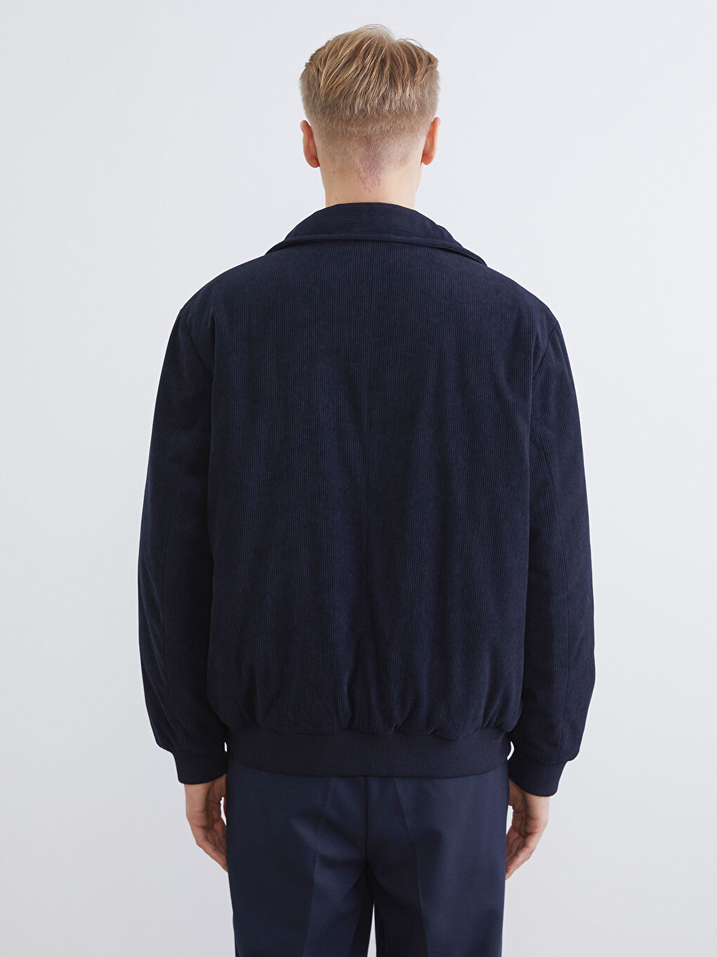 Lacivert Standart Kalıp Kadife Erkek Mont-4