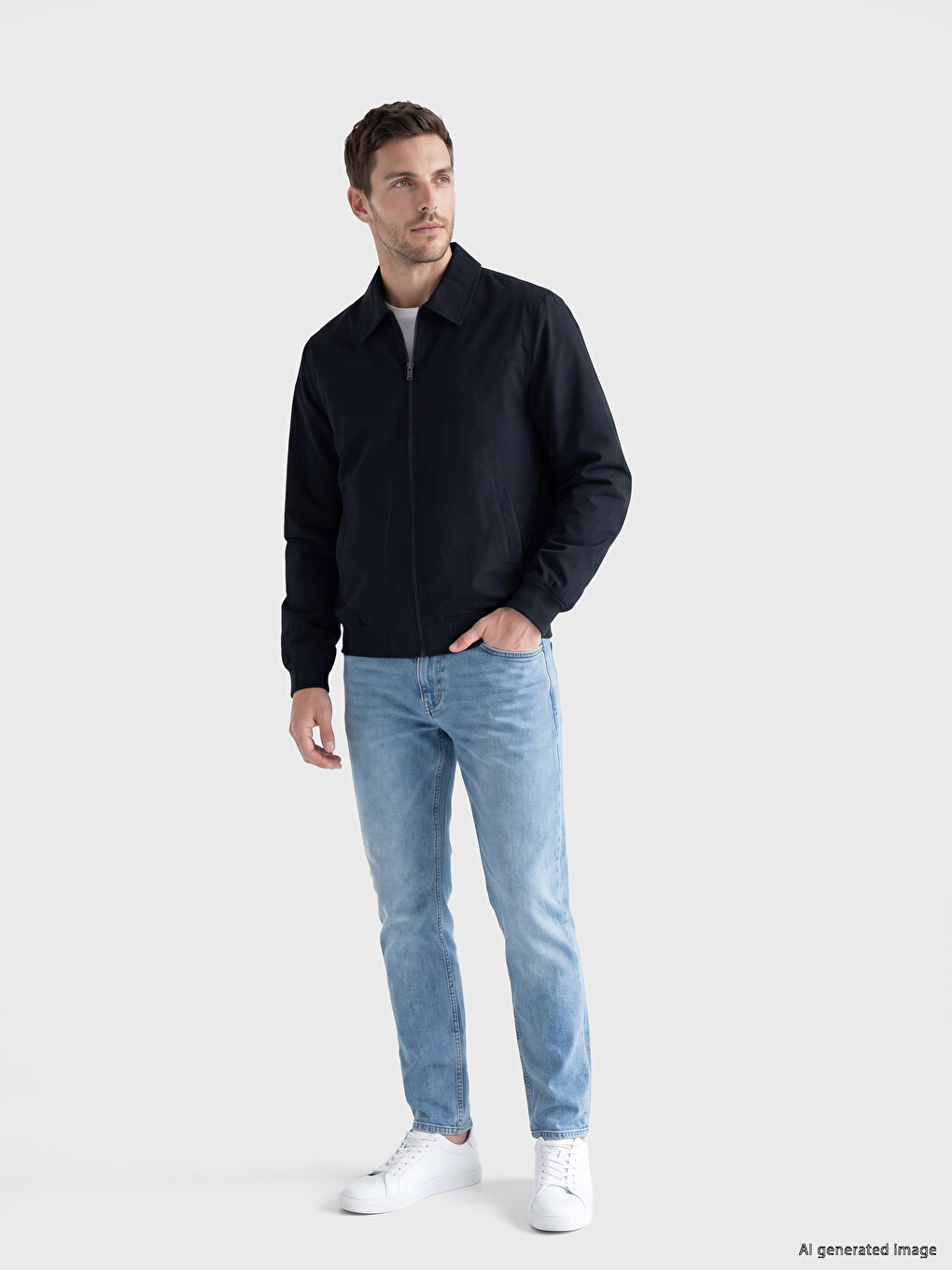 Regular Fit Shirt Collar Zippered Men's Coat-1