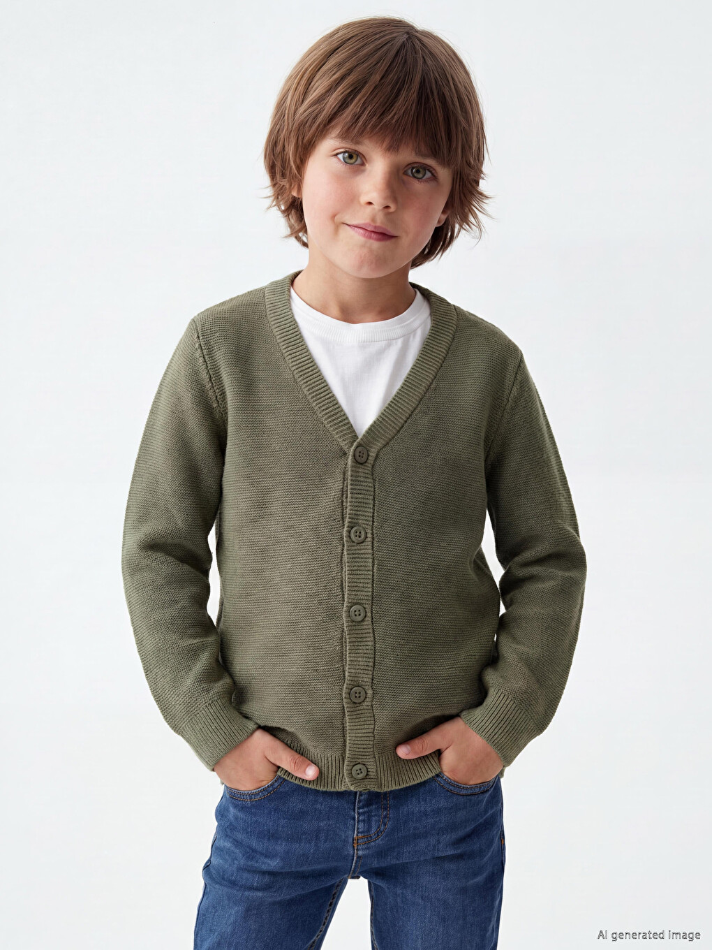 V Neck Long Sleeve Boys' Knitwear Cardigan