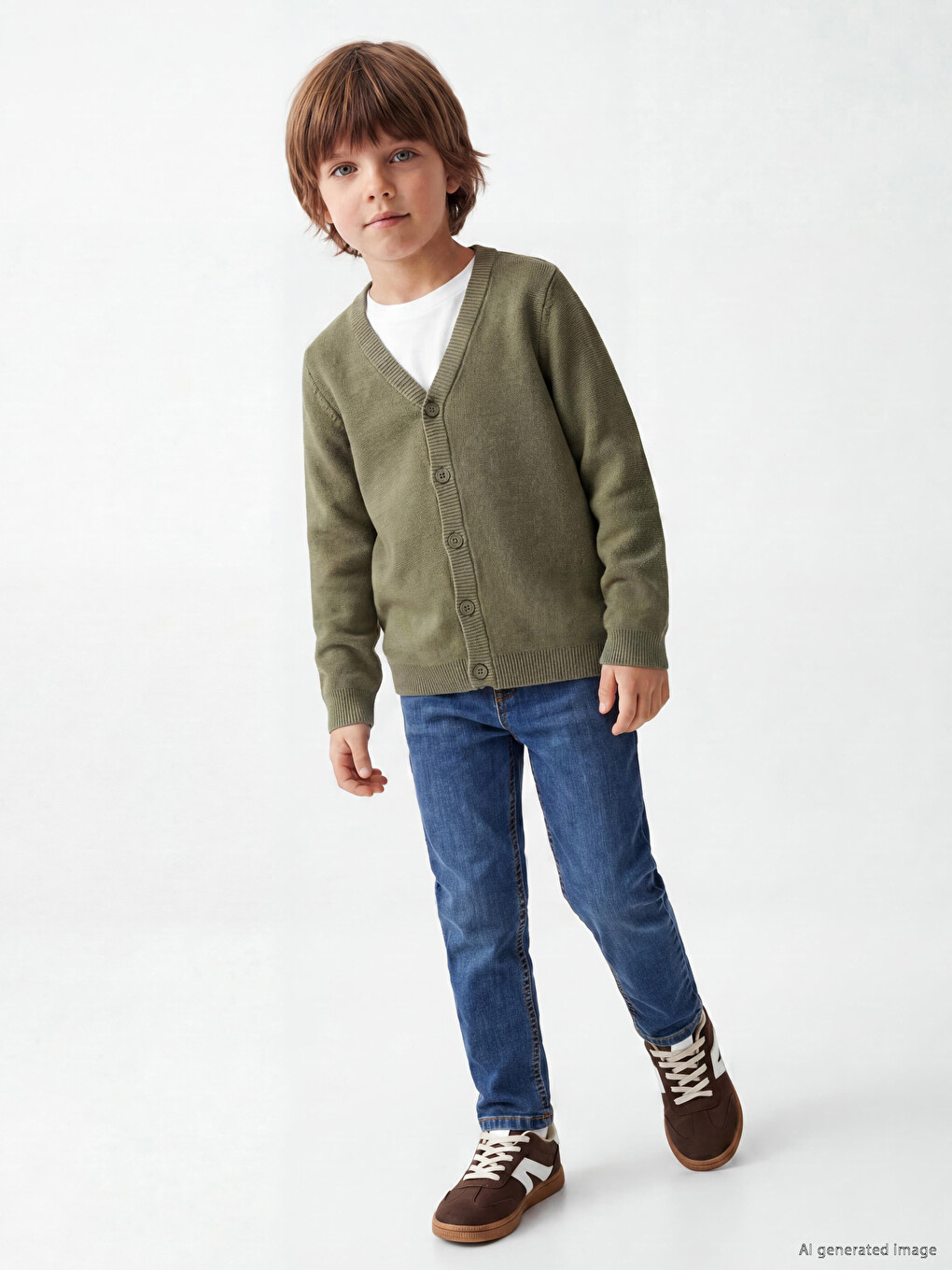 V Neck Long Sleeve Boys' Knitwear Cardigan-1