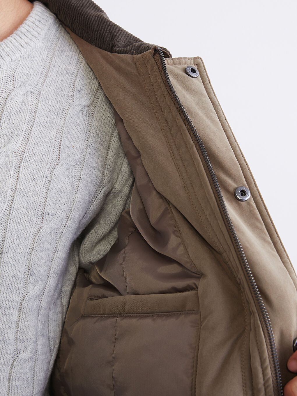 Kahverengi Standart Kalıp Kadife Yaka Erkek Mont-3