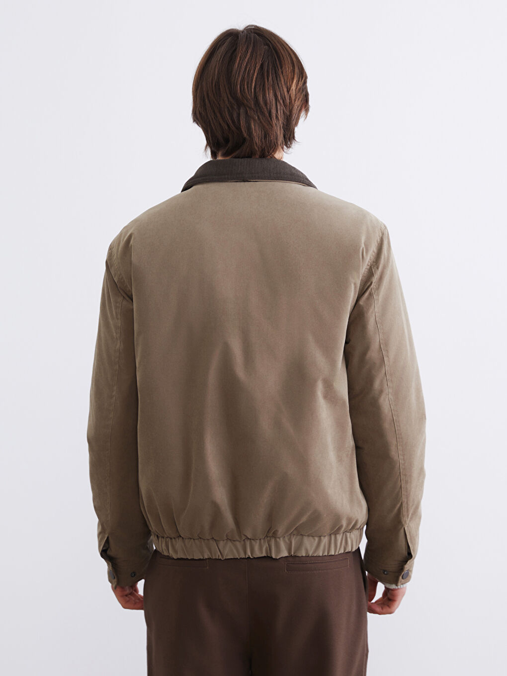 Kahverengi Standart Kalıp Kadife Yaka Erkek Mont-4