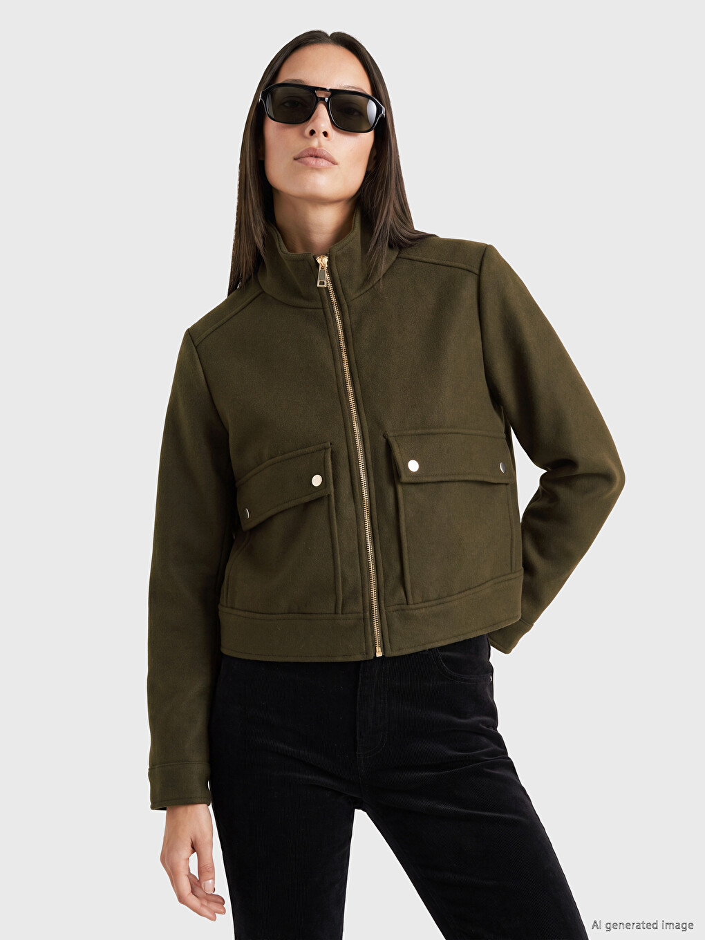 Woman Khaki Coatigan