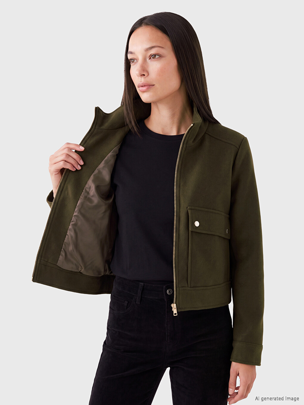Woman Khaki Coatigan-3