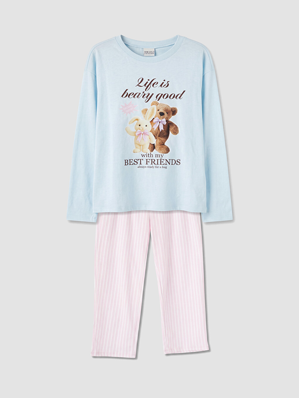 Mavi Bisiklet Yaka Baskılı Kız Çocuk Pijama Takımı