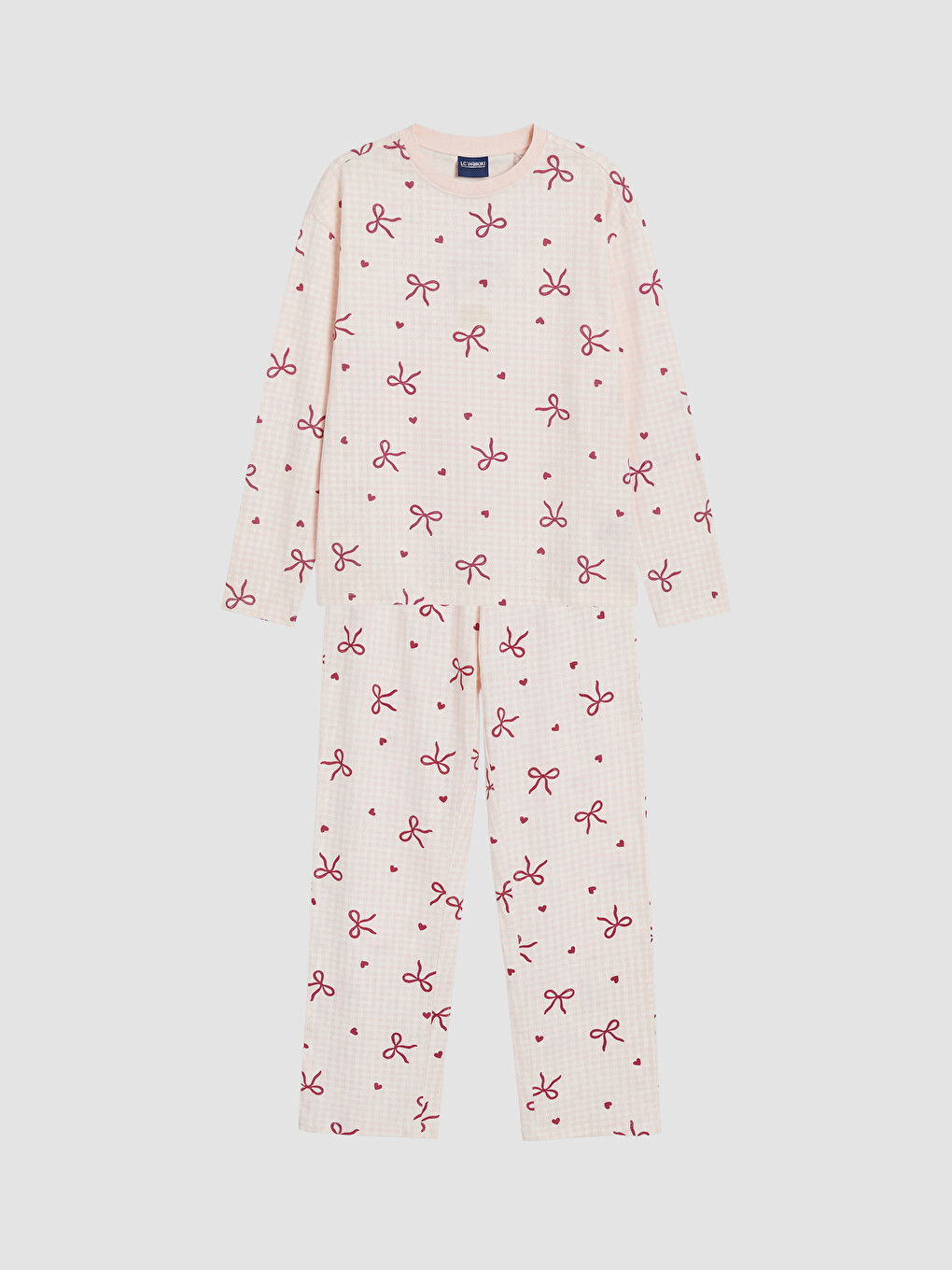 Ekru Bisiklet Yaka Kız Çocuk Pijama Takım