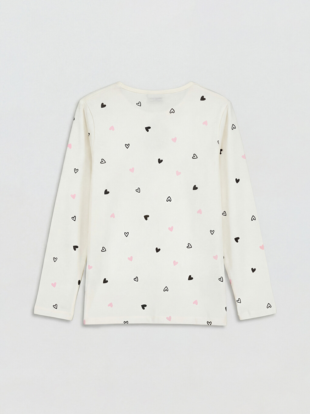 Ekru Kalp Desenli Kız Çocuk Pijama Takımı-2