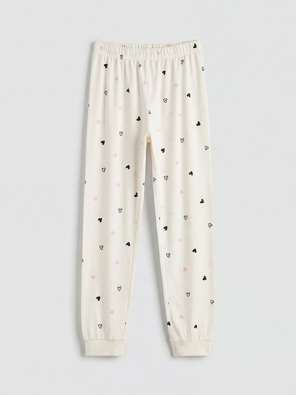 Ekru Kalp Desenli Kız Çocuk Pijama Takımı-3