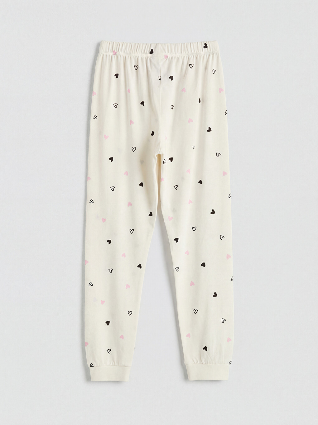 Ekru Kalp Desenli Kız Çocuk Pijama Takımı-4