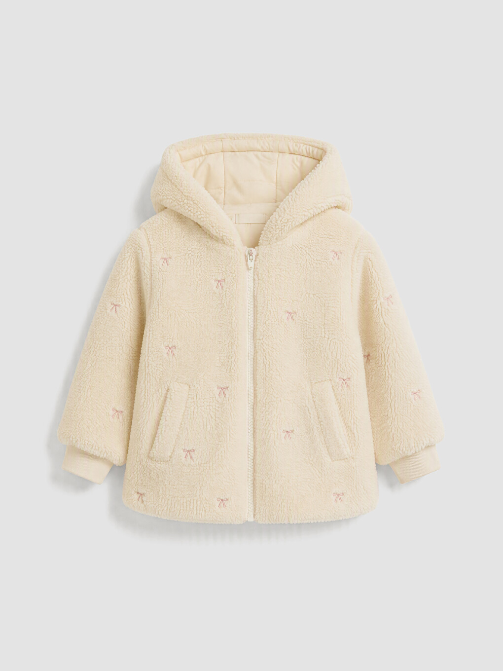 Bow Embroidered Hooded Girls' Plush Coat