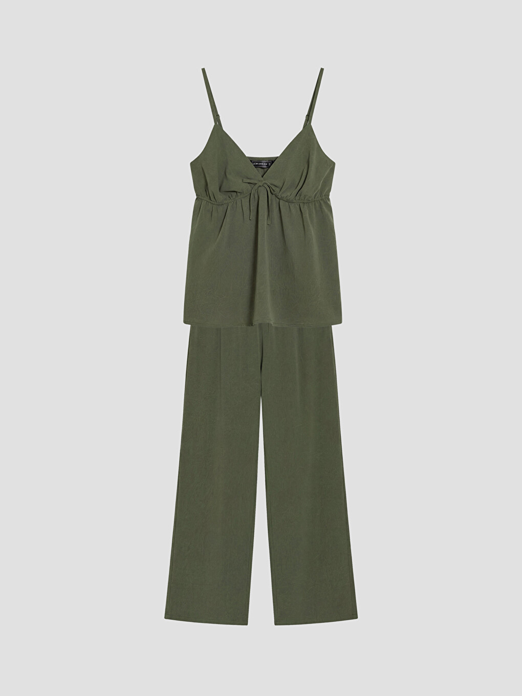 Yeşil V Yaka Fiyonk Detaylı Kadın Pijama Takımı-4