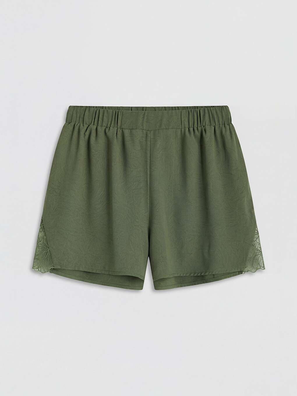 Yeşil V Yaka Dantel Detaylı Kadın Şortlu Pijama Takımı-7