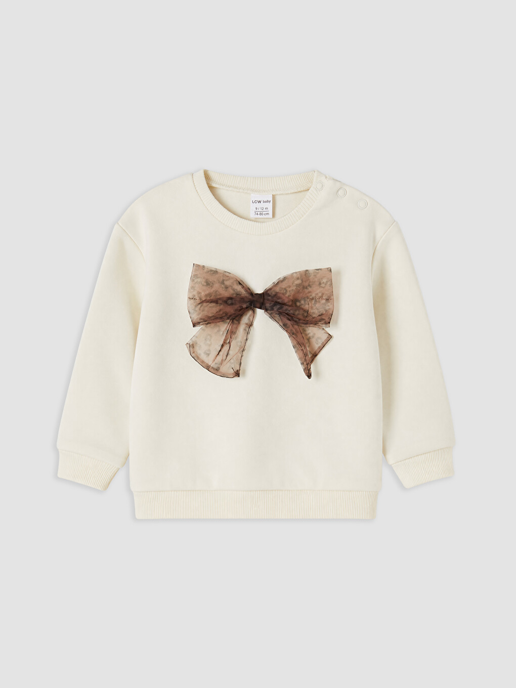 Ekru Leopar Desenli Kız Bebek Sweatshirt-1