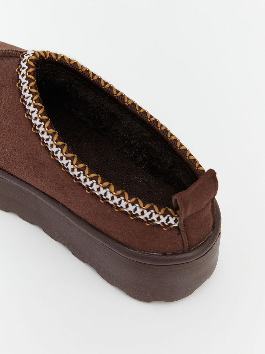 Kahverengi Kürklü Kadın Ev Ayakkabısı-5