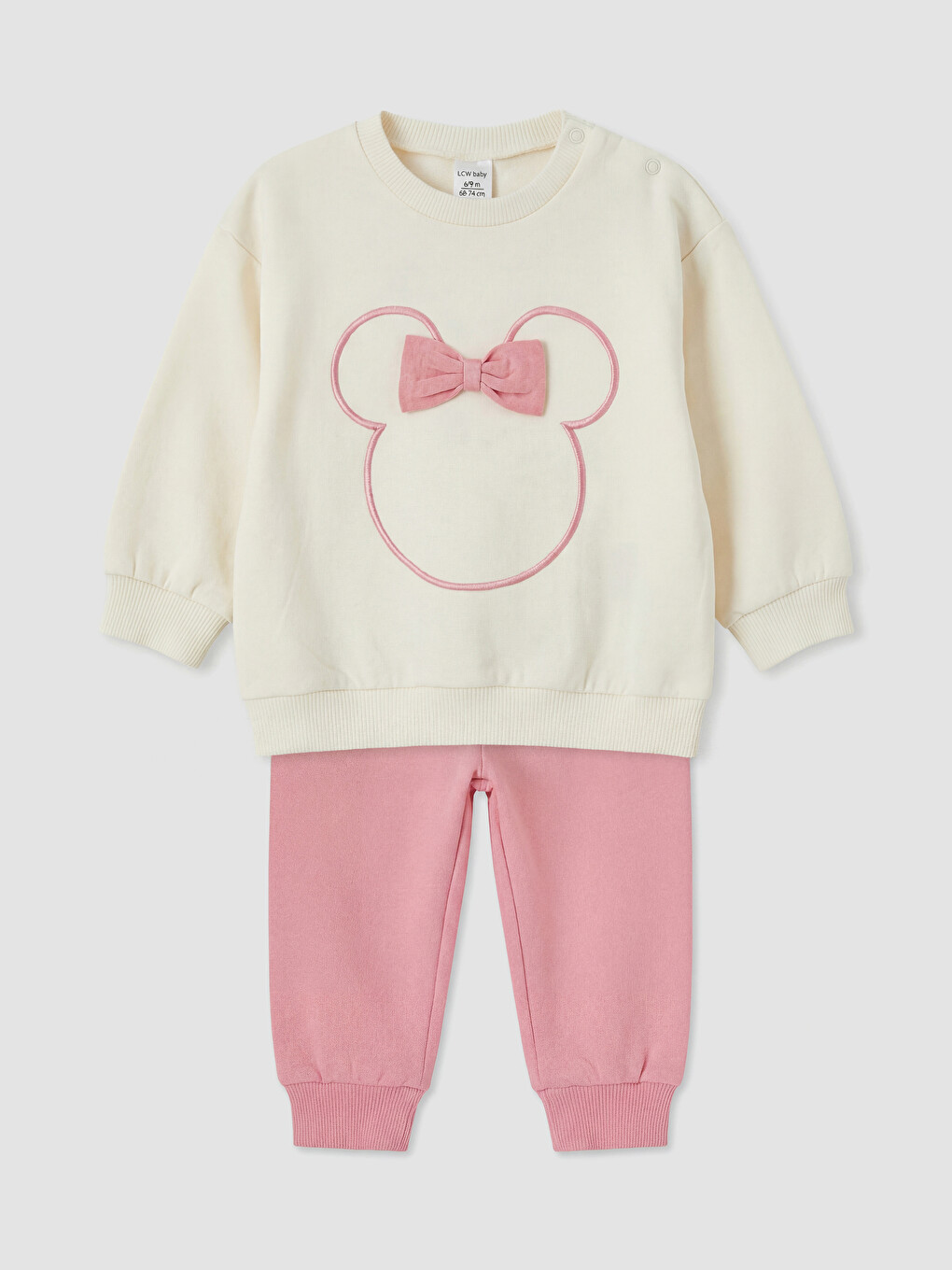 Bej Minnie Mouse Nakışlı Kız Bebek Takım